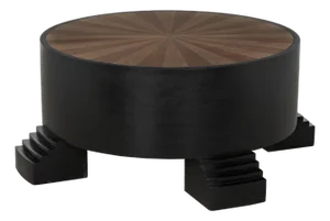 NOIR Tambour Coffee Table, Hand Rubbed Black with Veneer Top