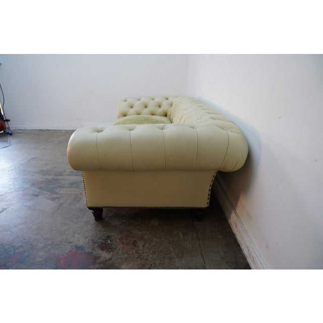 1990s George Smith Light Green Leather Chesterfield Sofa With Nailheads For Sale - Image 11 of 12