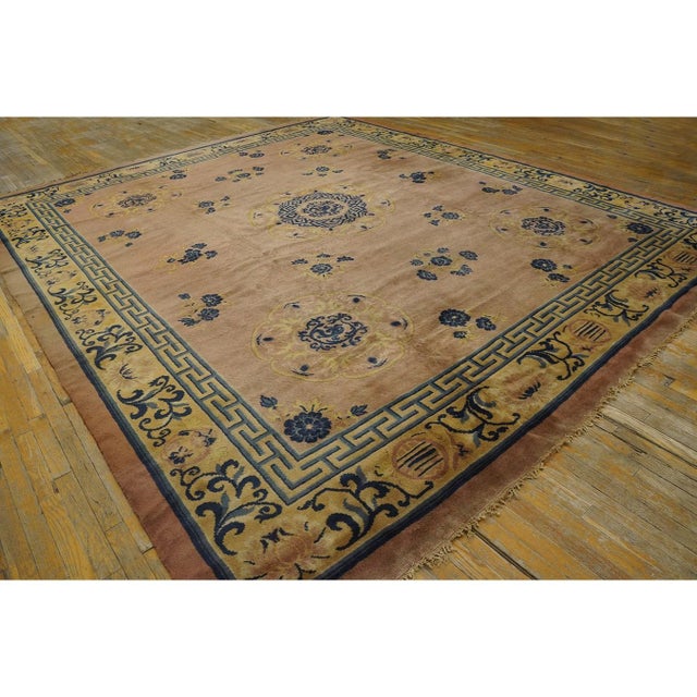 1900 - 1909 1900s Peach Field Classic Greek Key Antique Chinese Peking Rug 10'10" X 12'9" For Sale - Image 5 of 8