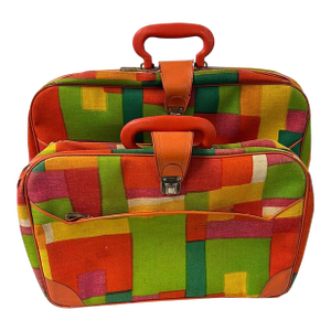 Pair of 1960's Vintage Hippie Pop Art Suitcases by Gimbels
