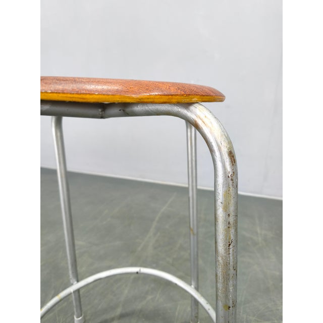 German Industrial Stool with Plywood Seat, 1950s For Sale - Image 9 of 10