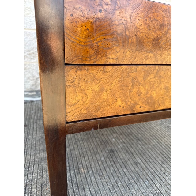 Mid-Century Burl Wood Nightstand by Century Furniture With Brass Pulls For Sale In Philadelphia - Image 6 of 12