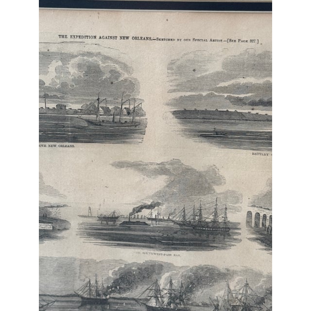 1862 Antique Harper's Weekly "The Expedition Against New Orleans" Civil War Engraving - Framed For Sale - Image 11 of 12