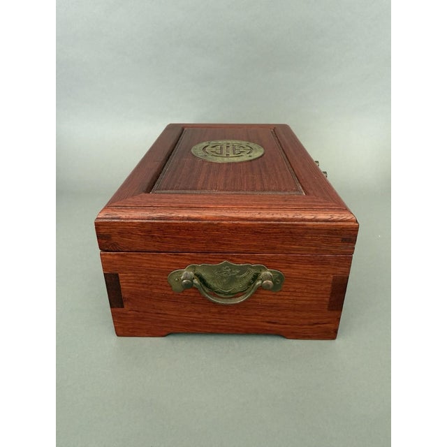 Chinese Asian Wooden Jewelry Box Brass Red Lined Trinket Chest W/Key + Lock Vintage For Sale In Tampa - Image 6 of 18