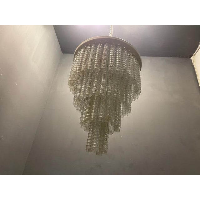 Glass Large Mid-Century Textured Glass Tube Chandelier, 1960s For Sale - Image 7 of 14
