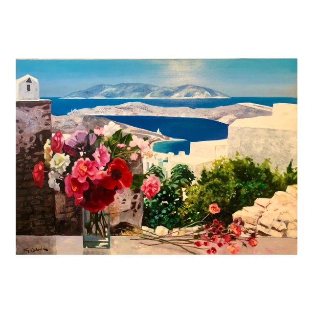Mid 20th Century Georges Blouin French Oil Painting of a Greek Island Landscape For Sale