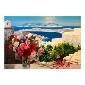 Mid 20th Century Georges Blouin French Oil Painting of a Greek Island Landscape