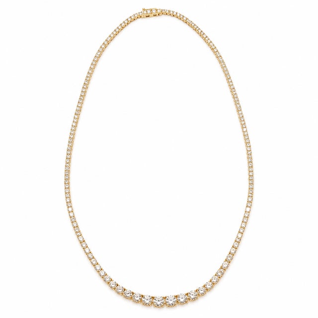 A refined interpretation of the classic tennis necklace, this 14K Yellow Gold design features round lab-grown diamonds...
