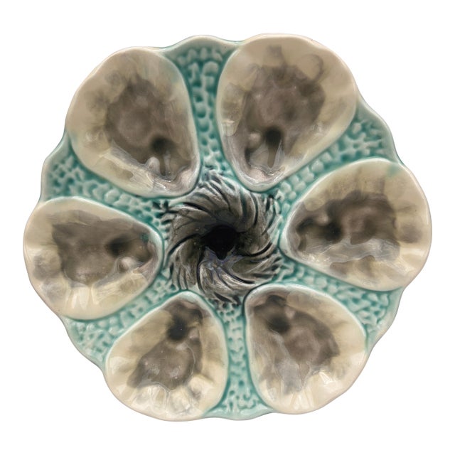 French Majolica Oyster Plate Orchies, Circa 1910 For Sale