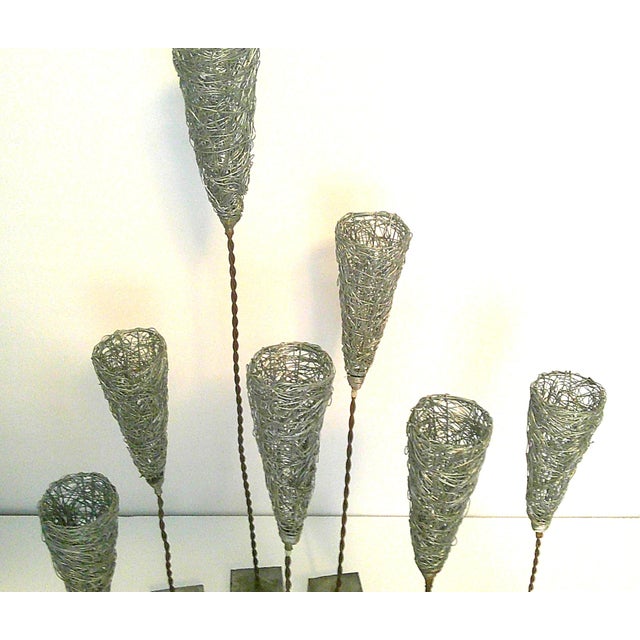 Metal MCM Tage Andersen Brutalist Welded Wire Woven Mesh Candle Cones on Block Bases Style /7 For Sale - Image 7 of 10