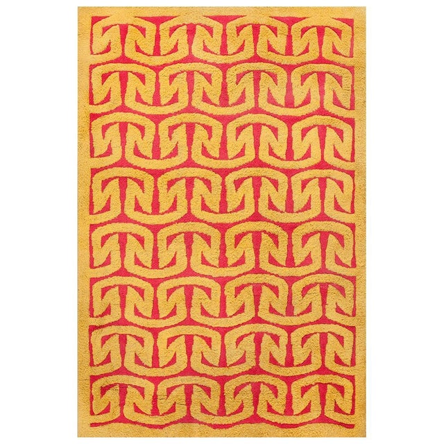 1950s Orange Yellow Modern Vintage Art Deco European Rug 4' X 6'2 Handknotted Wool Carpet For Sale - Image 18 of 18