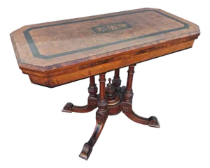 19thc English Regency Gambling Table/ Console/ Mahogany Inlaid on Briar