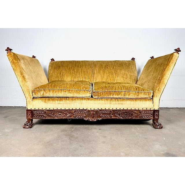 This is a unique example of an antique, early 20th century Spanish or Renaissance Revival Knole Sofa. This is an uncommon...