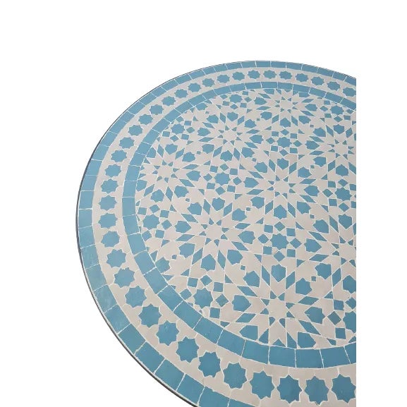 Moroccan Blue Sky Round Ceramic Mosaic Tiles Side Table For Sale - Image 3 of 5