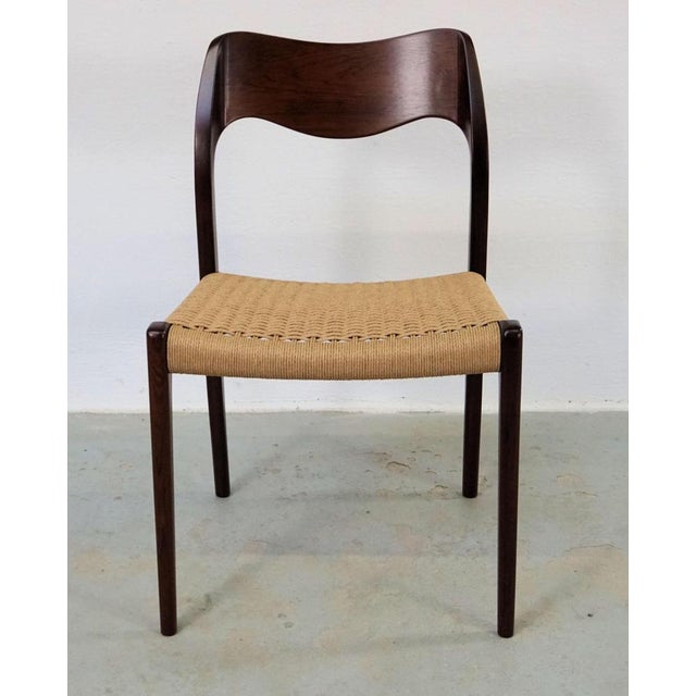 Vintage Fully Restored Rosewood Dining Chairs with Paper Cord Seats by Niels Otto Møller, Customizable Reupholstery, 1960s, Set of 6 For Sale - Image 3 of 15