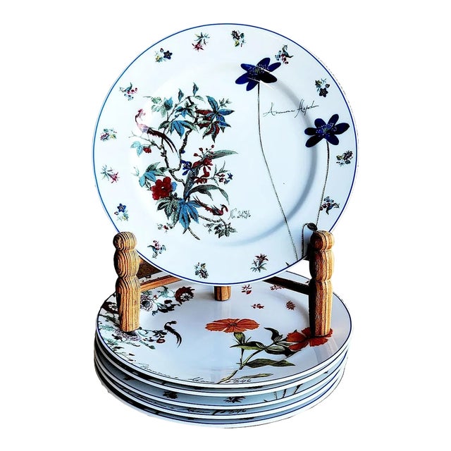 Vintage Anthropologie Salad/Dessert Plates With Floral and Butterfly Motif, Set of 6 For Sale