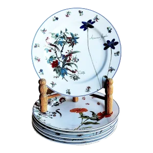 Vintage Anthropologie Salad/Dessert Plates With Floral and Butterfly Motif, Set of 6
