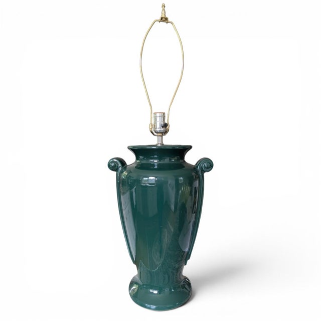 Vintage Neoclassical Green Ceramic Table Lamp For Sale - Image 11 of 14