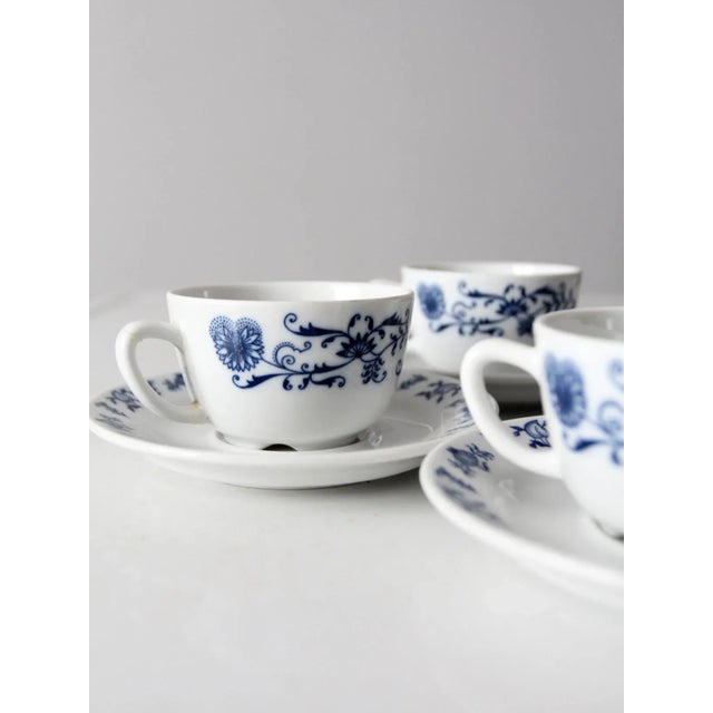 Vintage Porsgrund Varefakta Porcelain Tea Cup & Saucers Sets of 4 For Sale - Image 9 of 11