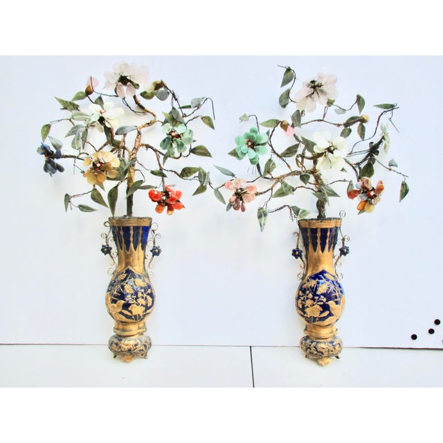 Antique Late MIng Chinese Enameled Wall Vase With Jade Flowers Circa 1880s For Sale - Image 11 of 11
