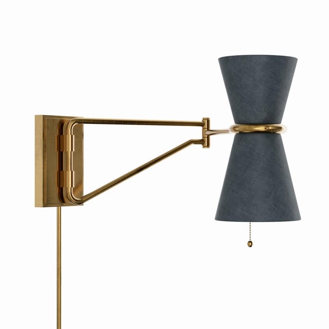 Slate Gray Regina Andrew Gable Swing Arm Sconce, Antique Natural Brass with Storm Blue Shade For Sale - Image 8 of 8