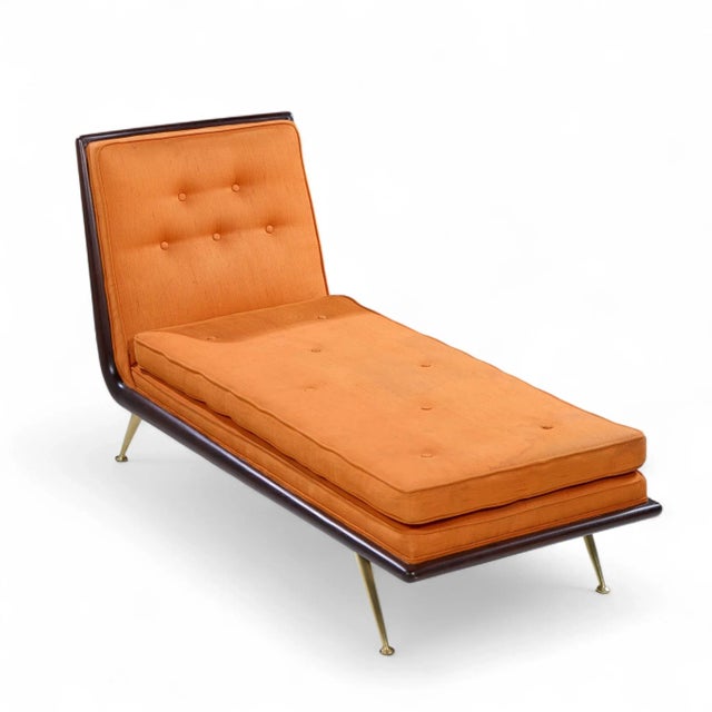 Robsjohn Gibbings for Widdicomb Mid Century Brass and Mahogany Chaise Lounge Chair For Sale - Image 9 of 9