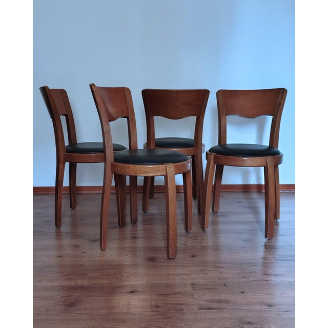 Vintage Art Deco Leather Chairs, 1930s, Set of 4 For Sale - Image 3 of 7