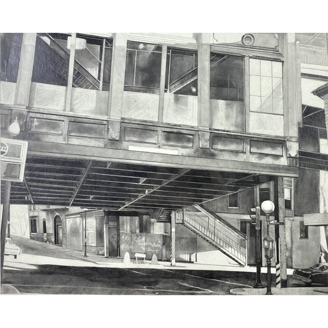 Realism 1980s "Green St. #2" Mixed Media on Paper by James Goldman, Framed For Sale - Image 3 of 7