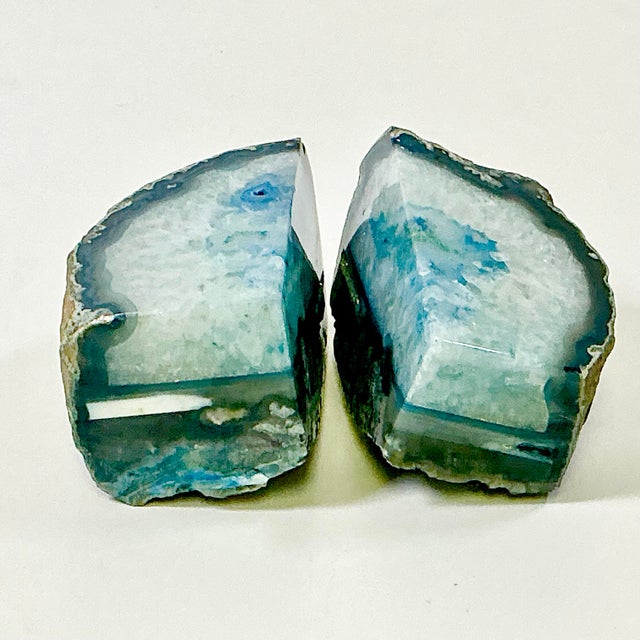 1960s Vintage Boho Chic Hollywood Regency Turquoise Agate Geode Bookends - A Pair For Sale - Image 15 of 16