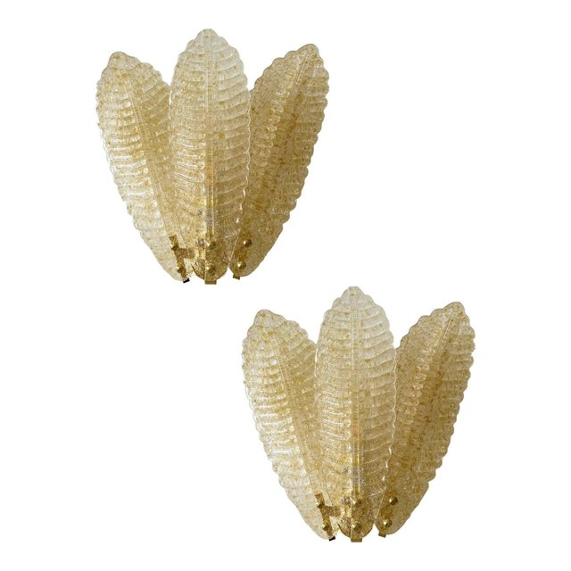 Venetian Wall Sconces in Amber Graniglia Leaves Murano Glass by Simoeng for Simoeng, Set of 2 For Sale - Image 6 of 6