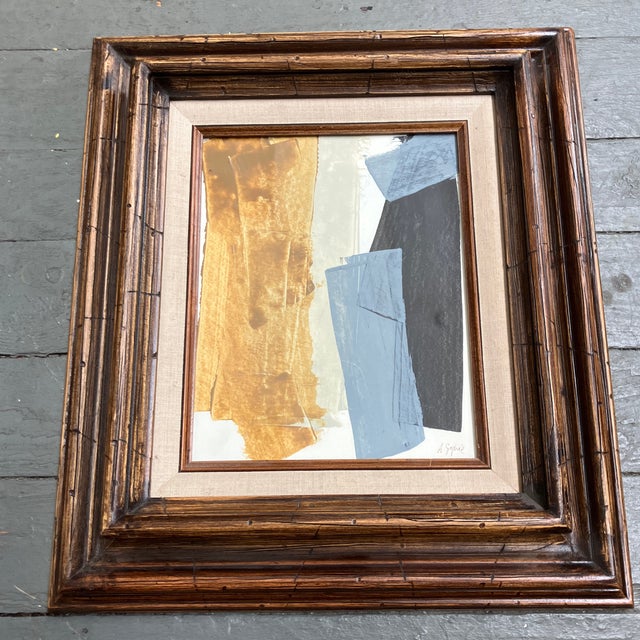 Original 8 x 10 painting on paper signed with vintage worm wood frame with linen liner size is 15 x 17