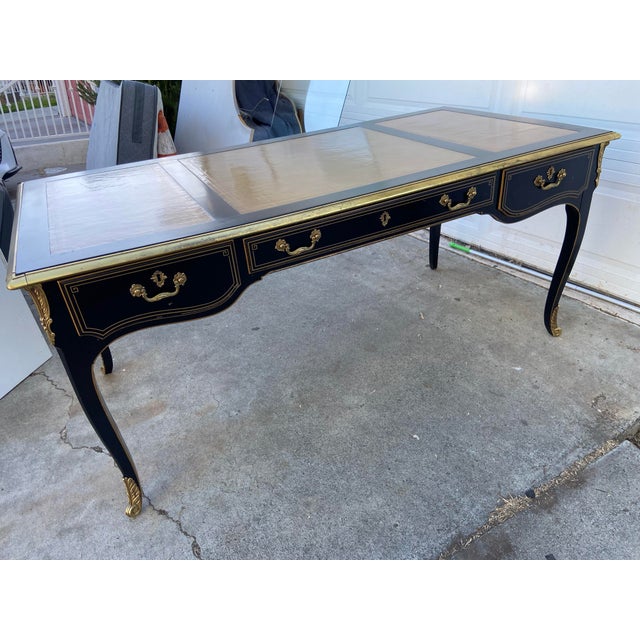 1990s Drexel Heritage Grand Palais Collection Louis XV Executive Writing Desk Style Leather Top and Brass For Sale - Image 10 of 18