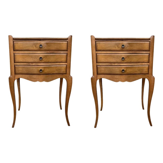 Pair of French Nightstands With Three Drawers and Carbriole Legs For Sale