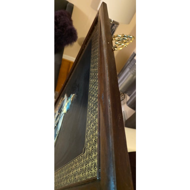 Stone 20th C. Emperor and Empress Plaque Large - Mid-Century Chinoiserie Black Lacquer & High-Relief Soapstone Wall Panels. For Sale - Image 7 of 18