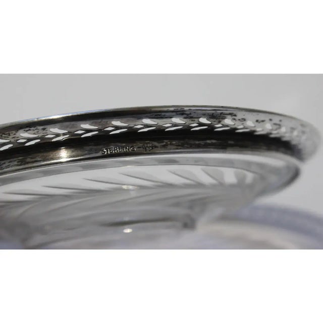 1930s small serving dish Dish in Sterling Silver and Cut Crystal from a Palm Beach estate. It is marked STERLING - see...
