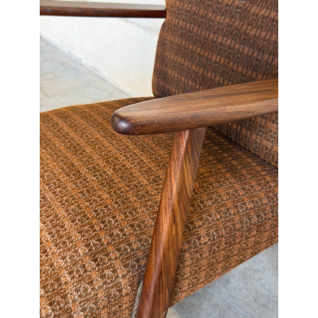 Brown Upholstered Lounge Armchair With Wooden Frame Mid-Century Modern 1960s For Sale - Image 4 of 12