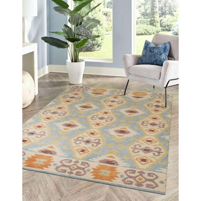 9x12 Freya Traditional Blue Geometric Modern Hand Knotted Wool Carpet Rug For Sale - Image 9 of 9