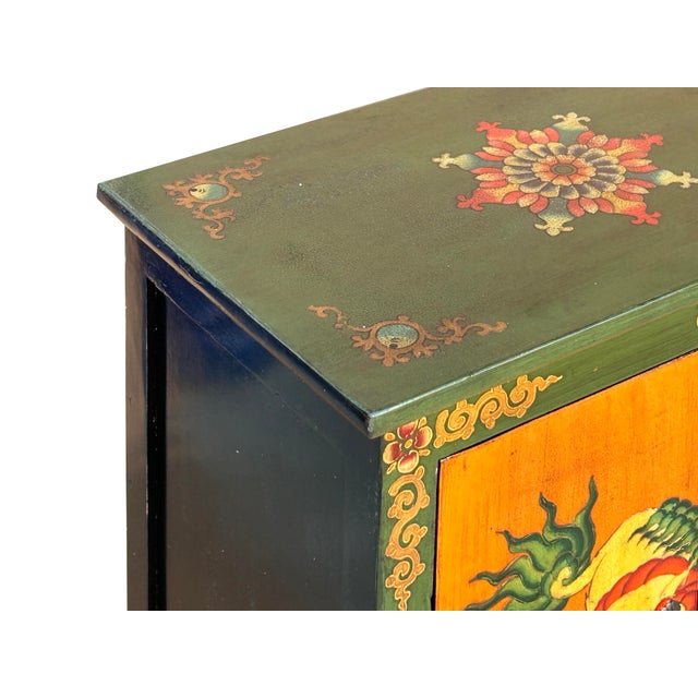 Tibetan Style Green Ochre Two Snowlions End Table Nightstand For Sale - Image 12 of 15