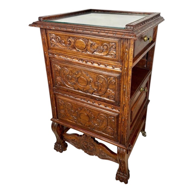 Victorian Oak Carved Serving Cabinet, 1930s For Sale