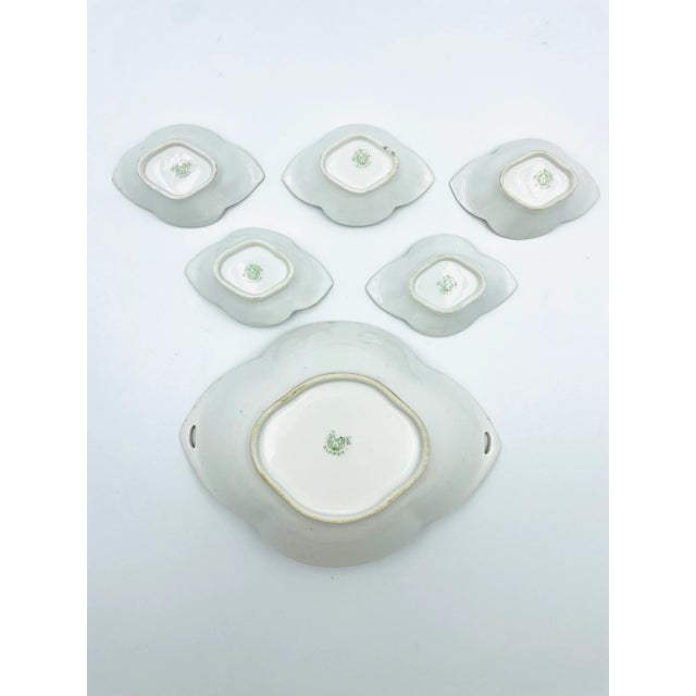 Ivory Mid 20th Century Nippon Hand Painted Lobed Bowl & Five Matching Smaller Bowls- 6 Pieces For Sale - Image 8 of 13