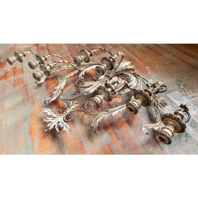 Wood 20th Century Large 40" Wide Italian Hollywood Regency Tole and Wood Wall Sconce For Sale - Image 7 of 18