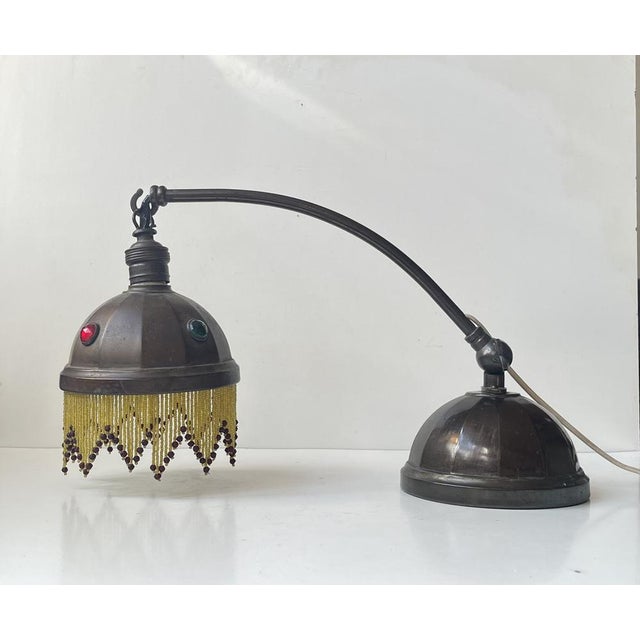 Austrian Jugend Style Table Lamp in Copper and Glass Beads, 1910s For Sale - Image 5 of 10