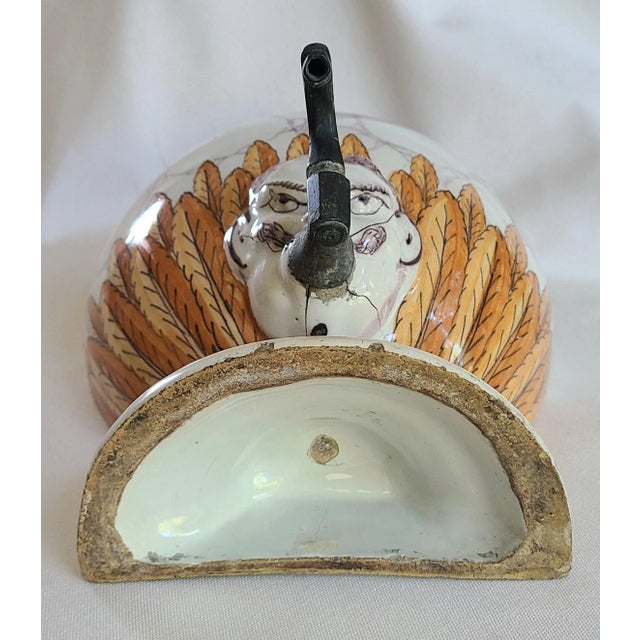 Orange 18th Century Porcelain Wall Fountain/Lavabo With Aged Brass Spigot For Sale - Image 8 of 9