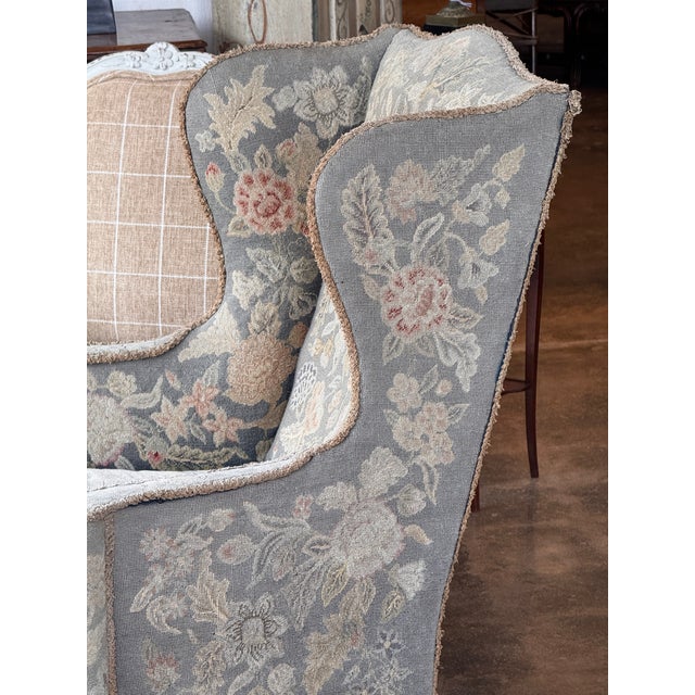 1920s Needlepoint Upholstered Wingback Chair With Carved Cabriole Legs For Sale - Image 11 of 12