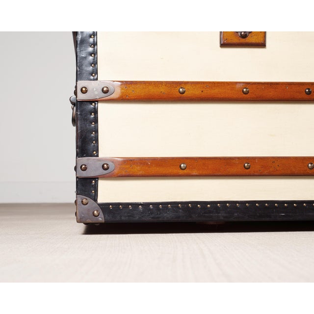 Monumental Canvas and Leather Steamer Trunk Coffee Table 5 Ft. For Sale - Image 9 of 18