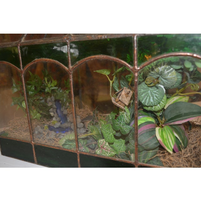 Bottle Green 1970s Handcrafted Dome Top Stained Glass Terrarium Green & Copper W/ Single Door - Fairy Garden For Sale - Image 8 of 14