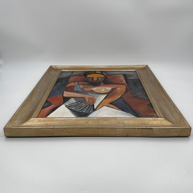 1970s Signed Original Cubist-Style Oil Painting For Sale - Image 5 of 10