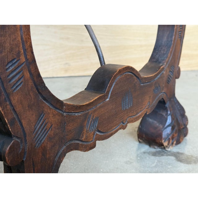 Side Table of Walnut with Carved Lyre Legs and Top, Spanish, 19th Century For Sale - Image 13 of 18
