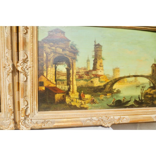 Hollywood Regency Oil on Canvas Pair of Italian Idyll Scenes Circa 50s - A Pair of 2 For Sale - Image 3 of 16