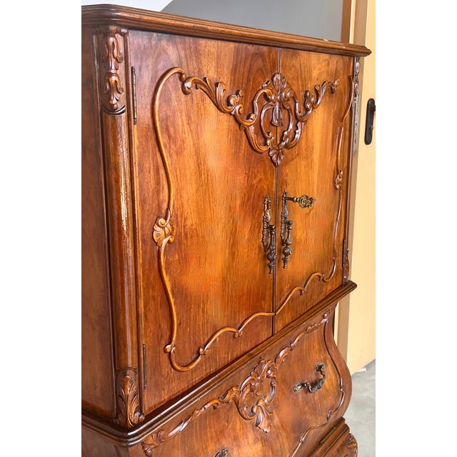 Wood Mid-Century Modern Spanish Walnut Wood and Mirror Bar Cabinet, 1940s For Sale - Image 7 of 11